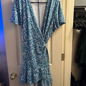 Blue and White Floral Wrap Dress